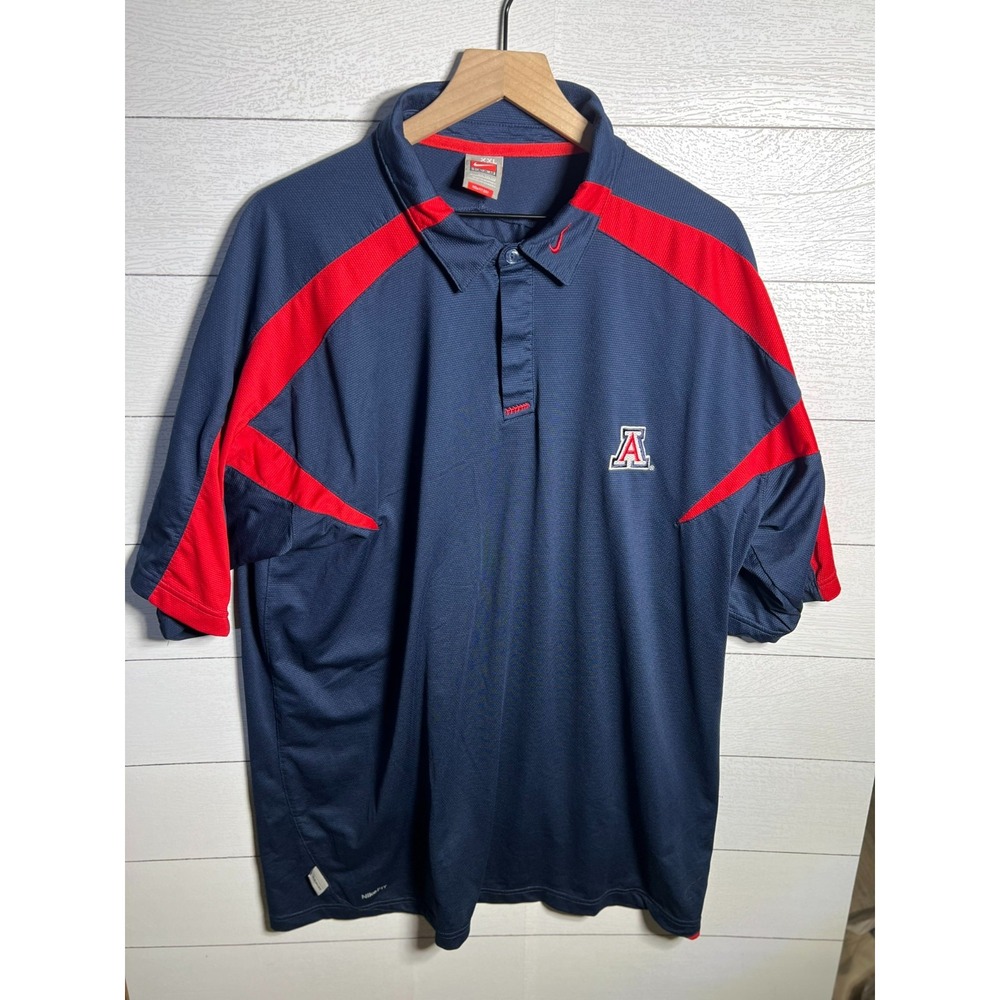 Vintage Nike Team Arizona Wildcats Polo Shirt Mens XXL Navy Red Sideline FIT DRY